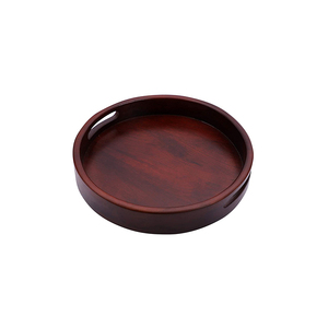Plateau de service rond en bois avec poignée, finition laquée, couleur unie, usage résidentiel - Product Image 1
