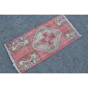 พรมตุรกีสีแดงวินเทจขนาด1.4x2.9ฟุตพื้นที่ขนาดใหญ่แบบคลาสสิกสี่เหลี่ยมผืนผ้าลายแอบสแตรกต์ผ้าขนสัตว์ด้านหลังเป็นยางสำหรับห้องวัยรุ่น - Product Image 2