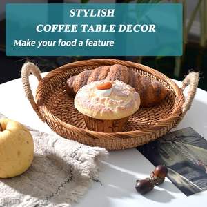 ถาดเสิร์ฟทรงกลมหวายพร้อมหูจับ ถาดชาและกาแฟหวายธรรมชาติสานด้วยมือ สำหรับใช้ในบ้านและร้านกาแฟ - Product Image 5