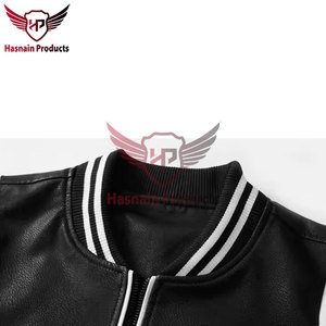 Chaqueta Varsity de Cuero Genuino para Hombre, Chaqueta Bomber de Béisbol Negra y Blanca con Cierre, Ropa Exterior Casual de Cuero - Product Image 4