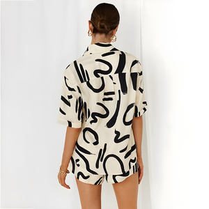 Wholesale clothing Outfit Short Pants and Shirt Graphic Print fancy custom two piece <b>set</b> summer 2026 2 piece short <b>set</b> women - Product Image 4