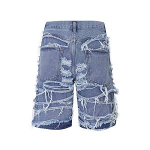 กางเกงขาสั้นผ้ายีนส์ยืดไม่ยืดสำหรับผู้ชายในฤดูร้อนชุดสตรีทแวร์ฟิตเนสตาข่ายเฟรนช์เทอร์รี่ยิมกางเกงขาสั้น XS" - Product Image 4