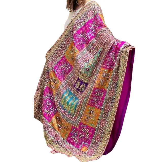 2024 desain baru syal bandara India mewah pakaian wanita syal sutra buatan tangan antik dengan bordir katun 3 potong gaun