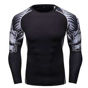 เสื้อรัดกล้ามเนื้อผู้ชายคุณภาพสูงสำหรับ MMA BJJ แห้งเร็ว แขนยาว สำหรับออกกำลังกาย ฟิตเนส ผลิตจากผ้าสแปนเด็กซ์/โพลีเอสเตอร์ 240 กรัม สีตามสั่ง - Product Image 3