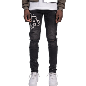 Nouvelle tendance jean brodé ample jambe droite Denim pantalon sérigraphie tissé Denim solide motif cristal Rivet printemps - Product Image 6