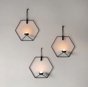 Geometric Metal Iron Black Wall Mounted Hanging <b>Tea</b> Light <b>Candle</b> Stand Hexagon Sconce Nordic Home Wedding Decoration Art Sets X3 - Product Image 1