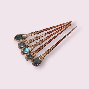Palillos para el Cabello con Piedras Preciosas de Labradorita de Alta Calidad para Mujer, Accesorios para el Cabello de Arcilla Polimérica Hechos a Mano, Pasadores para el Cabello de Cristal Estilo Boho - Product Image 6