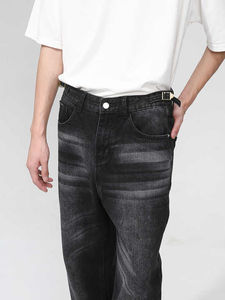 Jeans vintage pour homme, diamants, entièrement ornés de strass, design de créateur, coupe ample, jambe droite, denim délavé, pantalon à jambes larges - Product Image 6