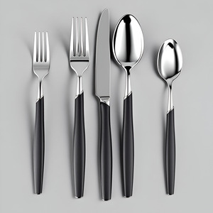 Ensemble de couverts en acier inoxydable élégants couverts modernes en argent noir et miroir pour un dîner élégant et une élégance parfaite - Product Image 3