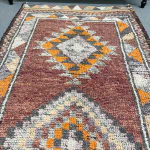 2.9x11.6 ft Rug, Vintage Rug, Turkish <b>Brown</b> <b>Wool</b> Solid Rug - Product Image 3