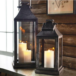European Style Galvanized Metal Candle <b>Lantern</b> Glass Jar Natural Texture Christmas Pillar Home Decoration Indoor <b>Outdoor</b> Use - Product Image 1