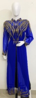 Kaftán Abaya de Georgette de Lujo para Mujer, Ropa de Oriente Medio, Cuello Barco Árabe, Mangas Largas con Cuentas, Largo hasta el Tobillo, Adornado a Mano