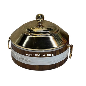 Marmite en métal à double paroi Casserole design finie blanc et or Vaisselle de haute qualité Réchauffeur d'aliments en métal - Product Image 4