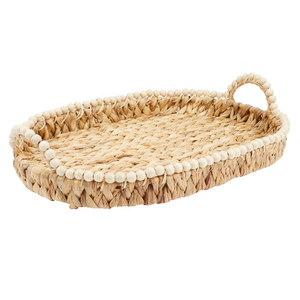 Home Decorative Gift Item Top Standard Product Wicker Cane Wiwin Jute Serving <b>Tray</b> With Handles Hand Woven Round Biodegradable - Product Image 1