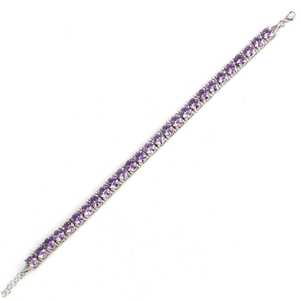 925 Sterling <b>Silver</b> Fine <b>Charm</b> <b>Bracelet</b> with Large Round Amethyst Stone Waterway Design - Product Image 2