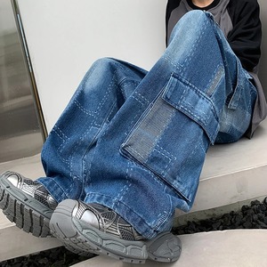 Vintage Side Striped Straight Jean High Street Wash Blue Baggy Denim Pantalones Hip Hop Moda Jeans Hombre - Product Image 1