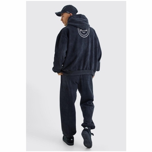 Chándal con capucha de algodón 100% de gran tamaño para hombre, ropa de invierno de estilo vintage con detalle de costura cuadrada, técnicas bordadas con cuentas - Product Image 3