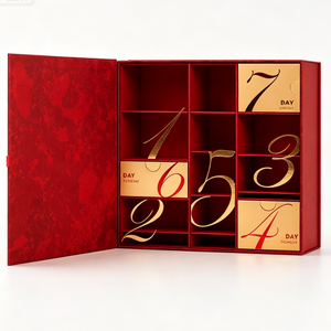 Luxury Red Gold Foil Advent <b>Calendar</b> Box Magnetic Closure Rigid Paperboard Christmas Mystery Box for Cosmetic Beauty Gift - Product Image 1