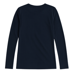 Camiseta de Manga Larga con Cuello Redondo para Mujer, Color Azul Marino, 100% Algodón Orgánico de Lujo, Preencogido, Certificado GOTS, Ajuste Clásico, Suave y Premium - Product Image 2