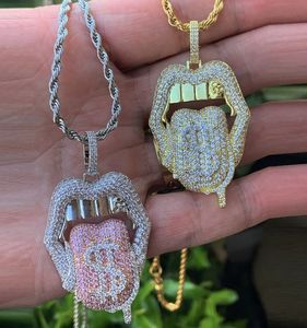 Nuevo diseño de dos tonos blanco rosa Cz pavimentado labio calavera dólar cantar boca goteo dinero colgante collar disponible al mejor precio - Product Image 2