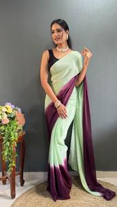 Sari de Chinon de estilo moderno para bodas y fiestas, moda para damas, listo para usar, mayorista de ropa india y pakistaní - Product Image 6