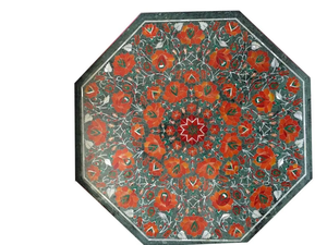 Modèle de fleur artisanal en marbre vert et nacre incrustée, fait main, personnalisé, pour la Saint-Valentin, art populaire, décoration de table, Inde, Pietra - Product Image 3