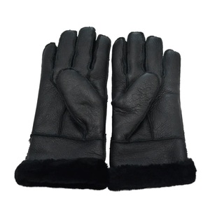 High quality Goat Sheepskin <b>Fur</b> Leather Winter <b>Gloves</b> Fashion Soft Black Leather <b>Gloves</b> for Men Women - Product Image 2