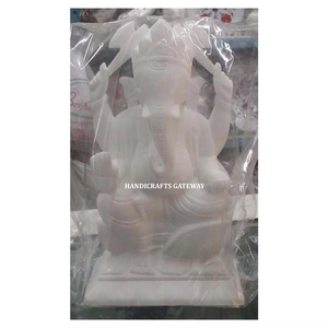 รูปปั้นพระพิฆเนศที่สวยงามทำด้วยมือสีขาวบริสุทธิ์ทำด้วยมือสำหรับการนมัสการและการตกแต่งในสำนักงานและวัดบ้าน - Product Image 1