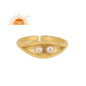 Bague délicate en argent sterling tendance, style grain de blé, en or jaune, avec perle naturelle, bijoux pour femme, cadeau pour elle - Product Image 1