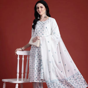 Kurta regular algodón estampado floral con pantalones y con Dupatta - Product Image 1