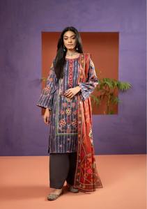 Haute qualité été pakistanais femmes élégantes coton/pelouse costumes robe à col en V avec grande taille caractéristique coton imprimé - Product Image 3