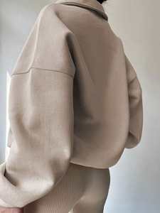 Beige unisexe surdimensionné demi fermeture éclair sweat col haut coton polaire pull goutte épaule personnalisé blanc en gros Streetwear - Product Image 2