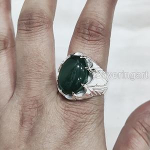 Anillo para hombre al por mayor, piedra preciosa de ónix verde Natural, anillo de piedra natal de diciembre, todos los tamaños, joyería fina árabe, anillo de Plata de Ley 925 - Product Image 2