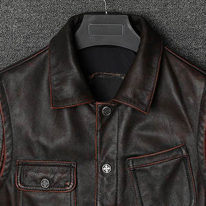 Chaleco de cuero de invierno personalizable de alta calidad para hombre, botón a prueba de viento, cierre de cremallera, impermeable, informal, estilo superior, logotipo, precio por - Product Image 5