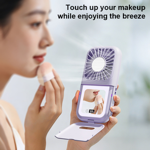 Ventilateur portable Binwang avec miroir de maquillage, lumière LED, 100 vitesses, pliable, rechargeable, mini ventilateur de cou, pour bureau et voiture - Product Image 1