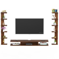 Estoye Grande unité de divertissement TV murale en bois avec étagères pour livres et décoration, idéale pour TV 50 pouces