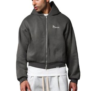 Nueva moda bolsillo pulóver Sudadera con capucha hombres gota hombro lavado básico cremallera bordado Streetwear Sudadera con capucha hombres - Product Image 1