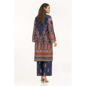 Ensemble coordonné bohème imprimé en tissu crêpe bleu marine pour femmes, tenue en 2 pièces avec design sans col, taille 3XL - Product Image 1