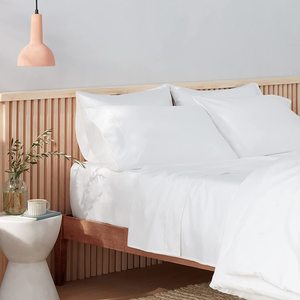 Sang Trọng 300TC 100% Hữu Cơ Cotton Đồng Bằng Rắn Khâu Vua Kích Thước Khăn Ga Giường Đặt Bộ Đồ Giường Cho Nhà - Product Image 1