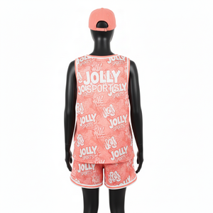 Ensemble short de basketball pour femmes, respirant, en maille polyester 160 GSM, rose corail, avec logo personnalisé par sublimation, ensembles pour femmes 100% coton - Product Image 2