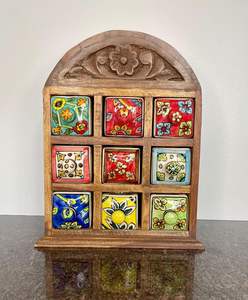 Wooden <b>Storage</b> <b>Chest</b> with Ceramic Drawers | Smooth Finish | OEM Wholesale Supplier - Product Image 1