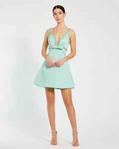 Vestido elegante de estilo modesto de línea A, tela crepé, patrón sólido Simple, cuello sumergido, cintura Natural, perlas bordadas con cuentas - Product Image 2