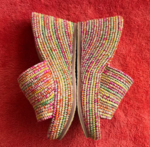 รองเท้าแตะส้นปาล์มทำด้วยมือ | รองเท้าแตะสไตล์โมร็อกโก | ทำมือหลากสีจากต้นปาล์มสังเคราะห์ธรรมชาติ - Product Image 3