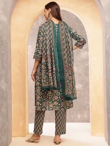 Kurta de algodón puro regular con estampado de motivos étnicos para mujer con pantalones y con producción a granel Dupatta - Product Image 4