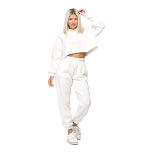 Pakistan Made Girls Crop Top Sweatsuits Sudadera con capucha con pantalones cómodos Ropa casual Hecho en color blanco - Product Image 1