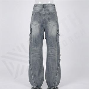 Jeans en denim délavé sur mesure, respirant, coupe classique, pour femmes, style streetwear hip-hop, pantalon tendance de qualité supérieure - Product Image 2