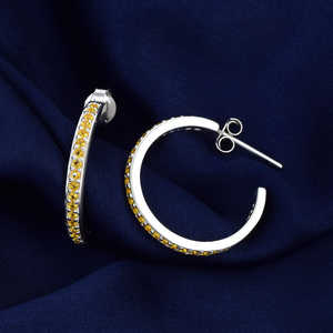 Venta al por mayor Natural amarillo citrino facetado Micro pavimentado piedra preciosa pura sólida plata esterlina 925 hecha a mano fina Stud pendientes elegantes - Product Image 1