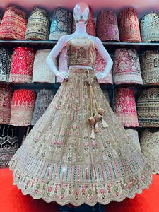 Sophisticated Winter Bride's Indian Pakistani Clothing Mirror Jarkan Stones Embellished Bridal Lehenga Choli Long Blouse Dupatta - Product Image 3