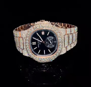 Reloj analógico de lujo hecho a mano para hombre, banda de acero inoxidable, probador de cristal helado de estilo diamante cultivado en laboratorio para banda, precio de exportación - Product Image 1