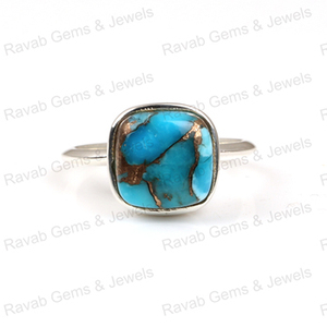 Best Quality 925 Sterling Silver Women's <b>Ring</b> Handmade Natural Blue Copper <b>Turquoise</b> Cushion Shape 12mm Solid Bezel Setting Fine - Product Image 1
